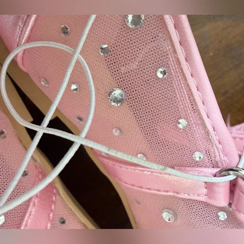 Sugar Flats Shoes Big Girl Size 4M – Pink with Sparkly Rhinestones & Bow